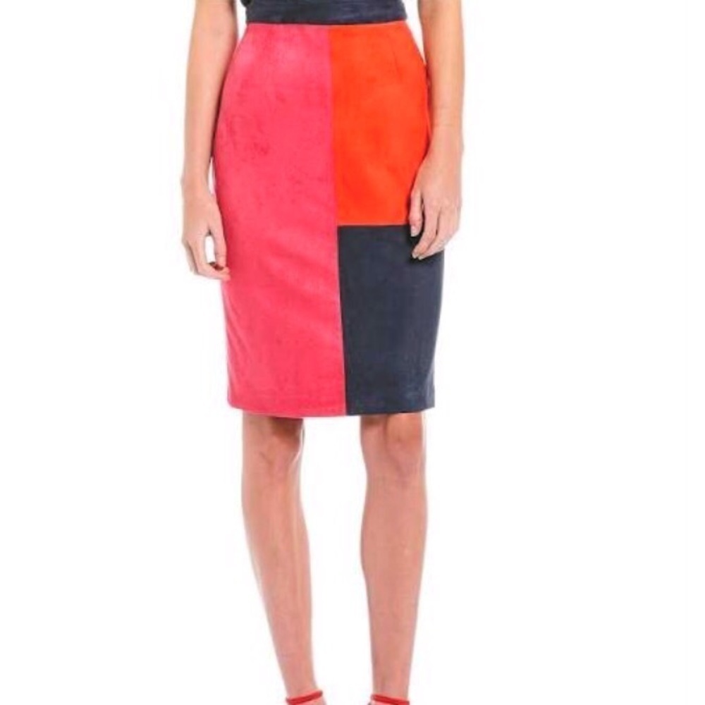 JB by JULIE BROWN NWT Henley House Party Color Block Faux Suede Skirt Size Large